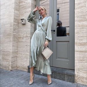 High Low Tie Waist Silk/Satin Dress